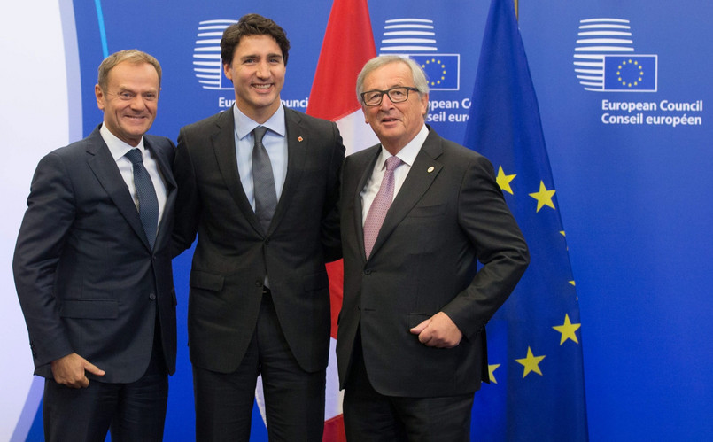 Justin Trudeau, Jean-Claude Juncker i Donald Tusk