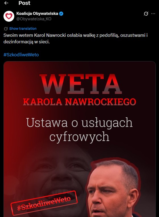 Koalicja Obywatelska krytykuje weto