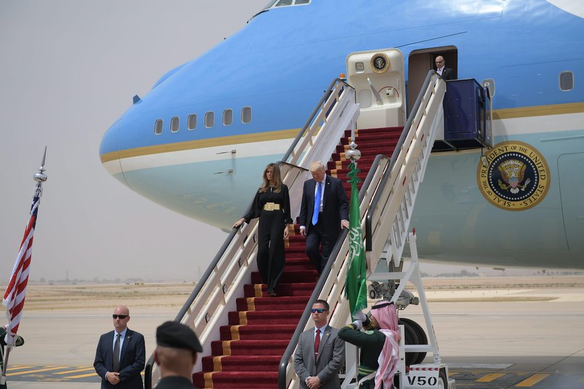 Saudi Arabia's King Salman bin Abdulaziz Al Saud meets with U.S. President Donald Trump during a rec