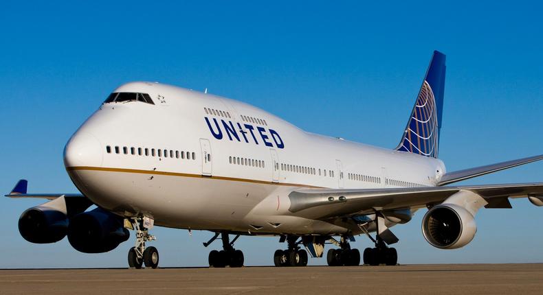 A United Airlines Boeing 747-400.