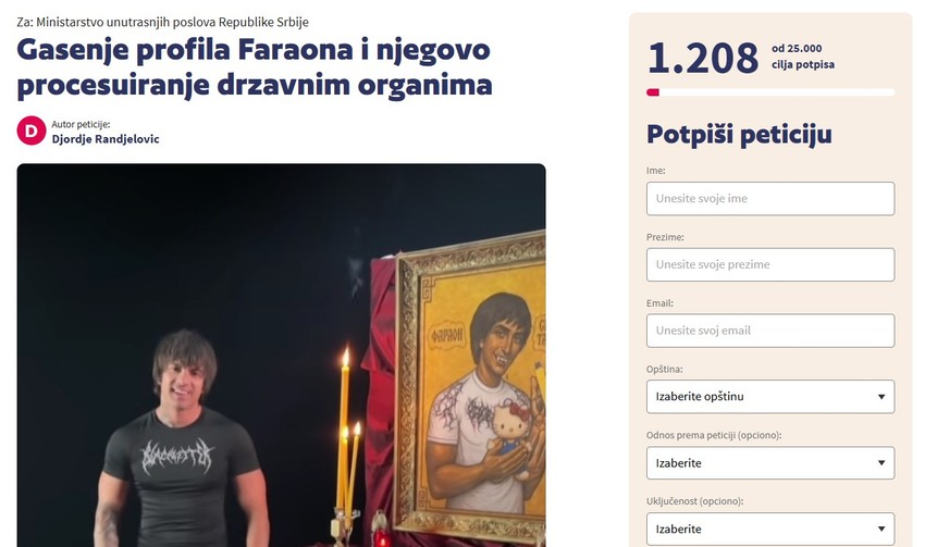 Peticija za gašenje profila Faraona