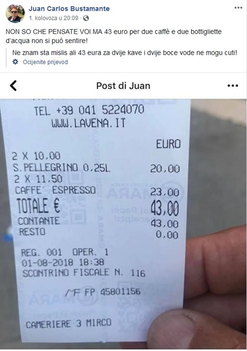 Dva espresa i dve vode 43 evra