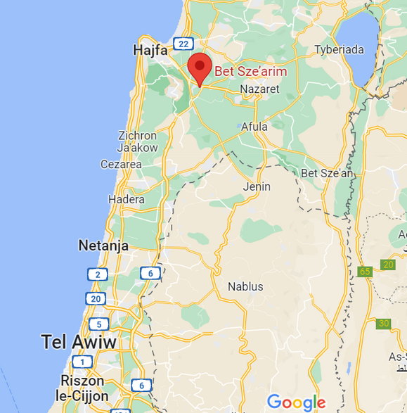 Położenie nekropolii Beit She'arim na mapie Izraela