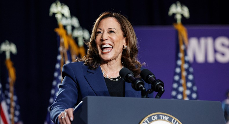 Kamala Harris at her first campaign rally in Milwaukee, Wisconsin, on July 23.KAMIL KRZACZYNSKI/AFP/Getty Images