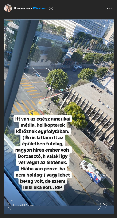 Timi a lakásából fotózta le a történteket, a képhez szöveget is írt a közösségi oldalán. / Fotó: Instagram