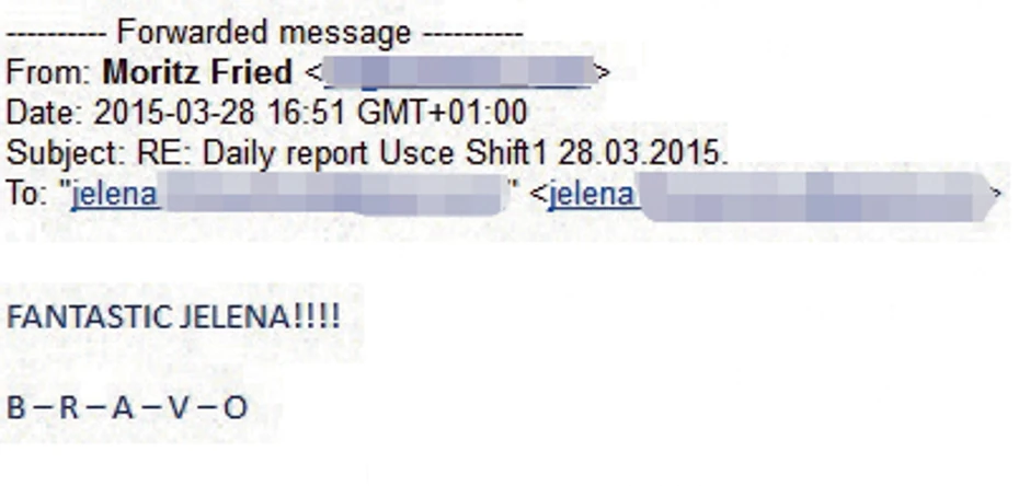 Pohvale poslodavca: Mejl upućen na Jeleninu adresu