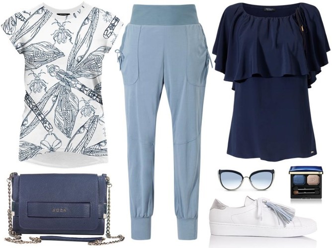 STYLIZACJE na wiosnę z niebieskimi spodniami