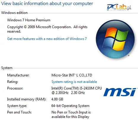 Producent zainstalował na dysku system operacyjny Windows 7 Home Premium w wersji 64-bitowej. Pamięć operacyjna liczy 4 GB – to optymalna pojemność