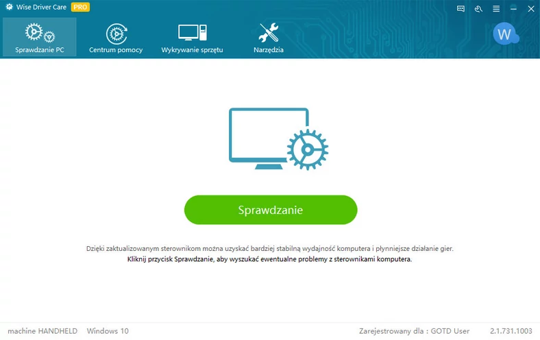 Główne okno programu do zarządzania sterownikami w systemach Windows - Wise Driver Care Pro