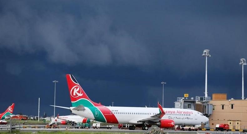 Kenya Airways planes are seen parked at the Jomo Kenyatta International airport near Kenya's capital Nairobi
