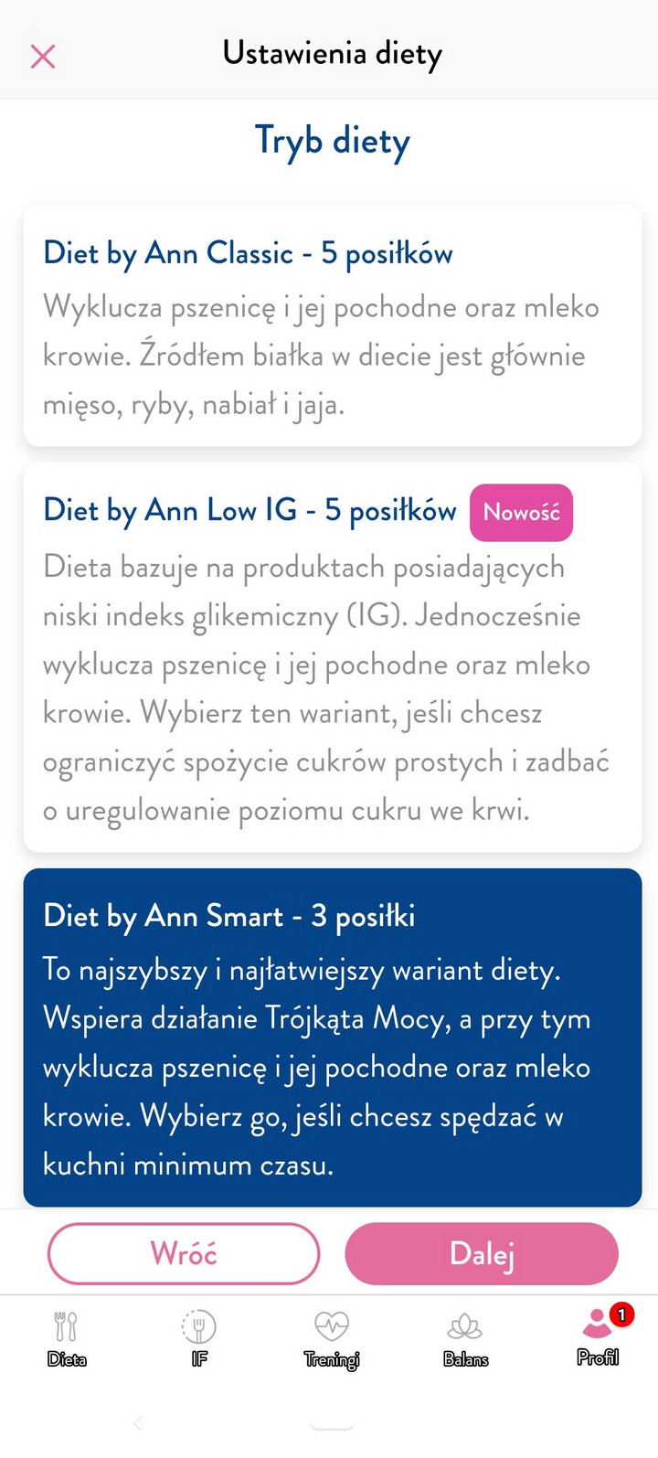 W aplikacji Diet &amp; Training by Ann można wybrać między czterema dietami. Jedna z nich jest wegetariańska