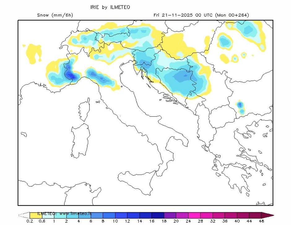 Mapa snežnih padavina za 21. novembar