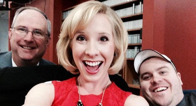 Television journalist, Alison parker, with cameraman, Adam Ward and another colleague