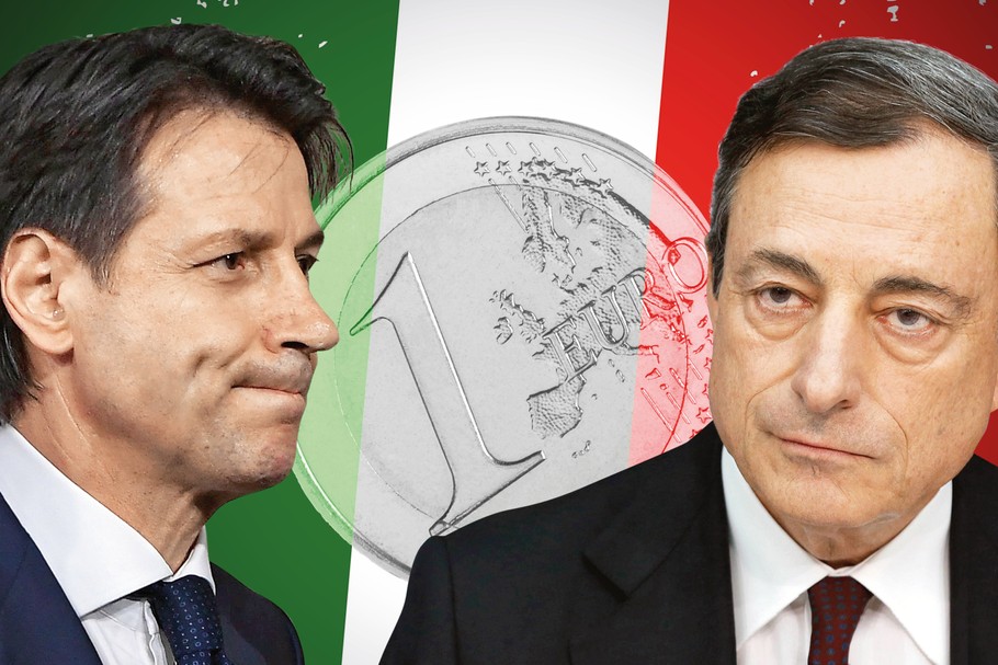 Nowy premier Włoch Giuseppe Conte (z lewej) stara się uchodzić za zrównoważonego technokratę. Mario Draghi (z prawej), Włoch stojący na czele EBC, mimo nowego rządu w kraju nie opóźnił decyzji o zakończeniu drukowania euro