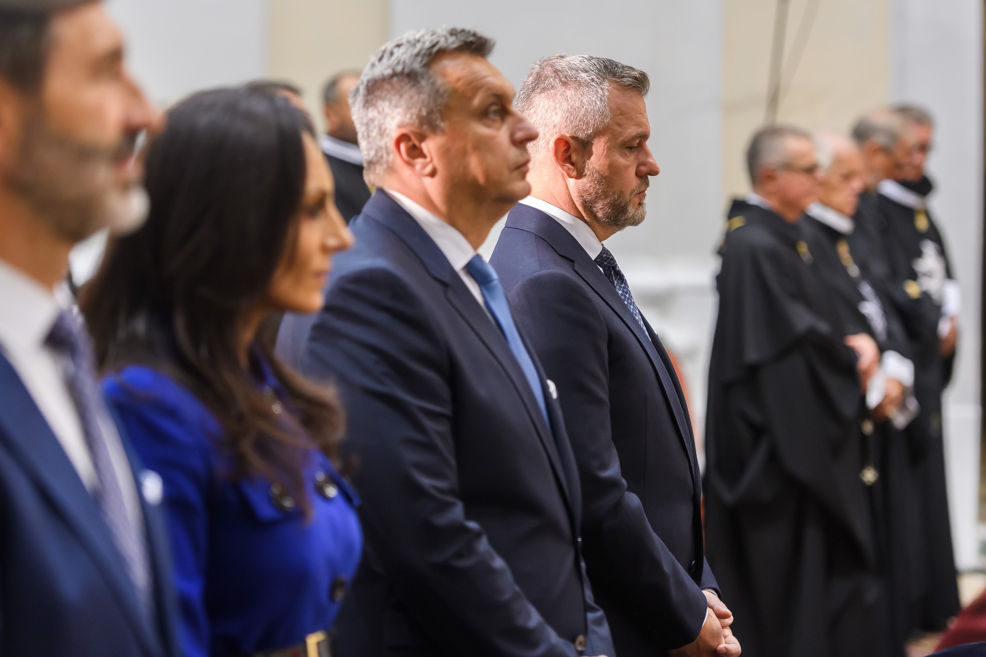 Zľava Juraj Blanár, Zuzana Dolinková, Andrej Danko a prezident SR Peter Pellegrini počas slávnostnej svätej omše na národnej púti pri príležitosti sviatku Sedembolestnej Panny Márie, patrónky Slovenska v Šaštíne-Strážach.