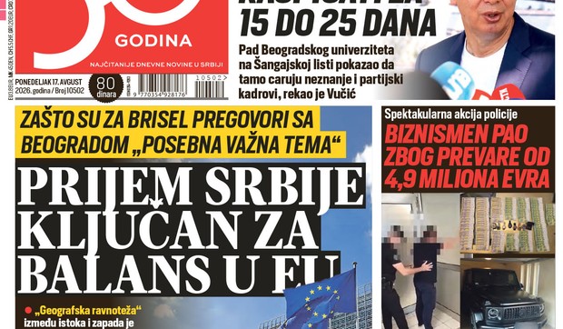 Blic naslovna strana za 17.8.