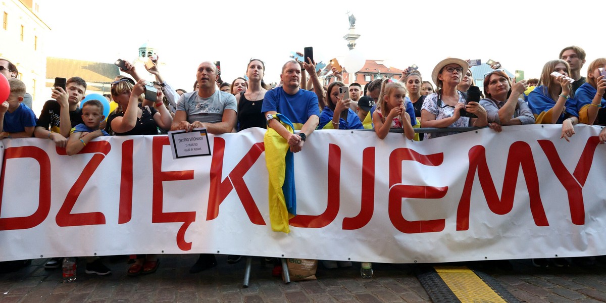 Dzień Niepodległości Ukrainy na Placu Zamkowym w Warszawie 24 sierpnia 2023 r.