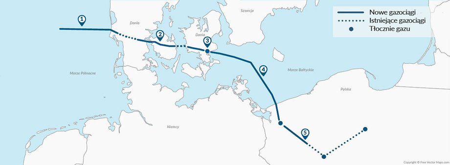 Mapa gazociągu Baltic Pipe