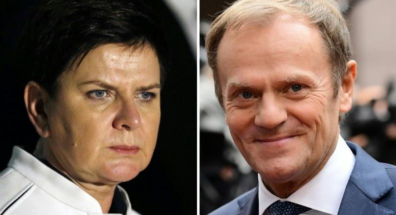 Polish Prime Minister Beata Szydlo (L) and EU President Donald Tusk are at loggerheads