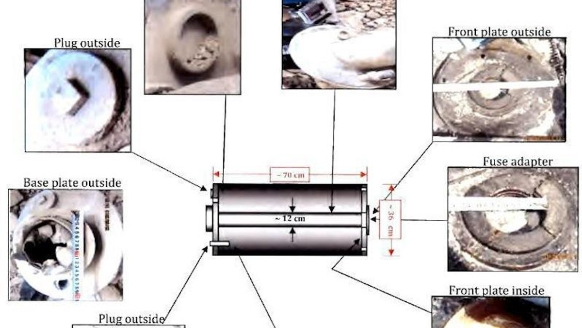 Bomby z bronią chemiczną, które zostały użyte podczas ataku w sierpniu br. Diagram przygotowany przez inspektorów ONZ badających miejsce ataku w Syrii 