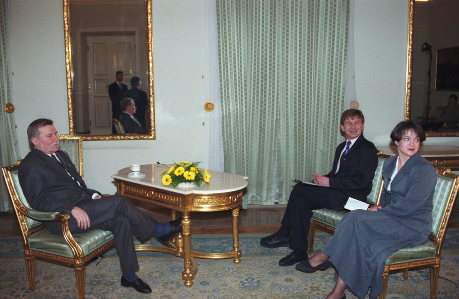 Spotkanie w Belwederze prezydenta Lecha Wałęsy z Ewą Drzyzgą i Tadeuszem Brosiem (1993)