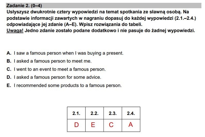Egzamin ósmoklasisty 2023. Język angielski. Zadanie 2