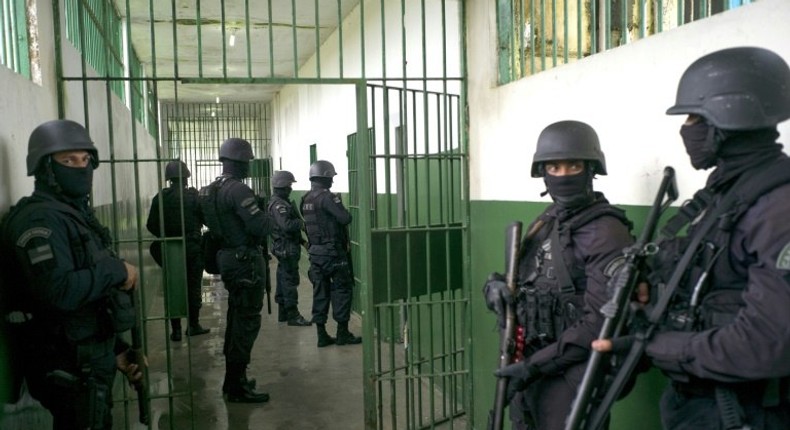 Special Operations Command personnel keep watch during a visit to the Anísio Jobim Penitentiary Complex, where 56 inmates were killed during a riot two weeks ago, in Manaus, Brazil, on January 14, 2017