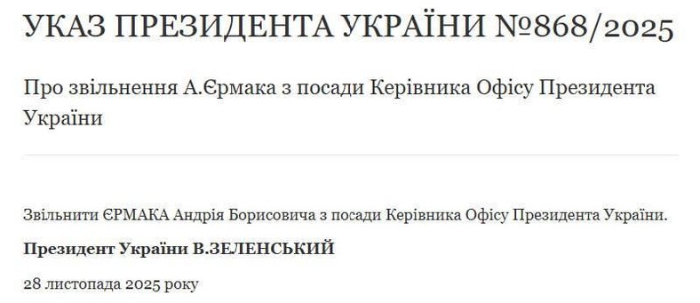 Dekret Zełenskiego o usunięciu Jermaka