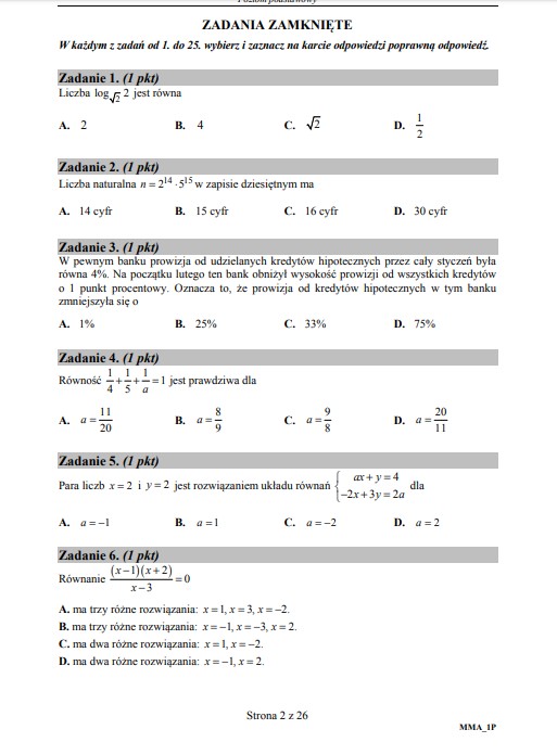 Matura z matematyki - poziom podstawowy