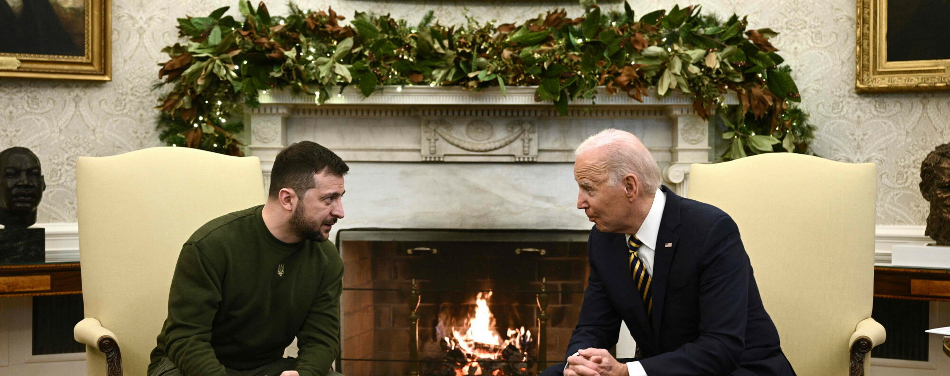 Prezydent Ukrainy Wołodymyr Zełenski podczas spotkania z prezydentem USA Joe Bidenem, 21 grudnia 2022 r. 