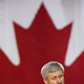 Canada's PM and Conservative leader Harper speaks at a rally in Fredericton