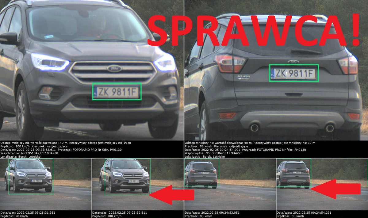 Fotorapid PRO wyłapuje jazdę na zderzaku. Górna i prawa dolna tablica rejestracyjna samochodu należy do sprawcy wykroczenia