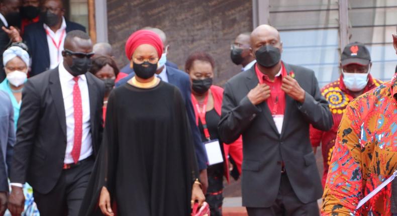 KANU Chairman and party leader, Baringo Senator Gideon Moi with his wife Zahra arrive for the KANU national delegates conference on September 30, 2021