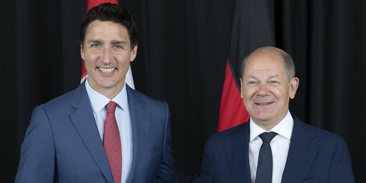 Premier Justin Trudeau wita kanclerza Niemiec Olafa Scholza w Montrealu.