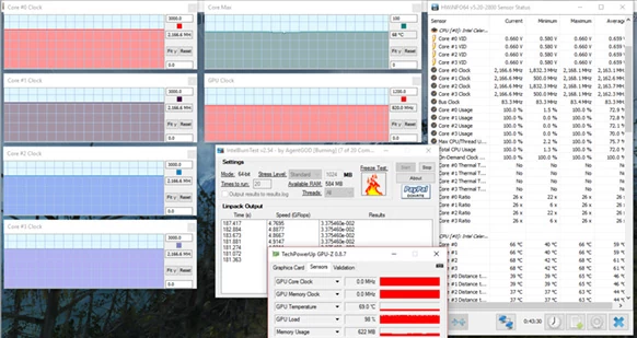 Parametry CPU i GPU podczas pracy z maksymalnym obciążeniem (kliknij, żeby powiększyć)