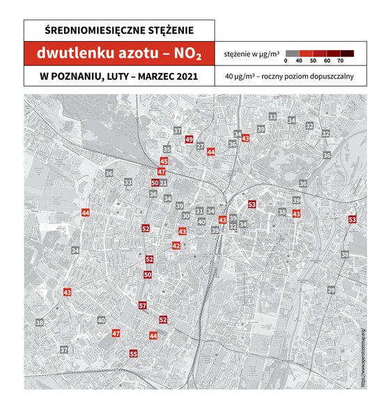 Stężenia dwutlenku azotu w Poznaniu