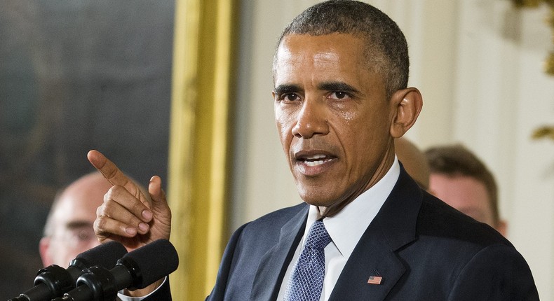 With a tear running from his eye, President Barack Obama recalls the 20 first-graders killed in 2012 at Sandy Hook Elementary School, while speaking in the East Room of the White House in Washington, Tuesday, Jan. 5, 2016,
