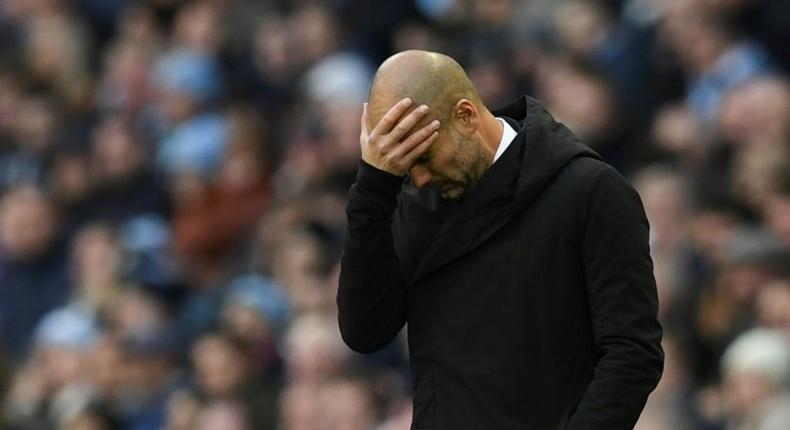Manchester City's Spanish manager Pep Guardiola reacts on the touchline during the English Premier League football match between Manchester City and Middlesbrough at the Etihad Stadium in Manchester, north west England, on November 5, 2016