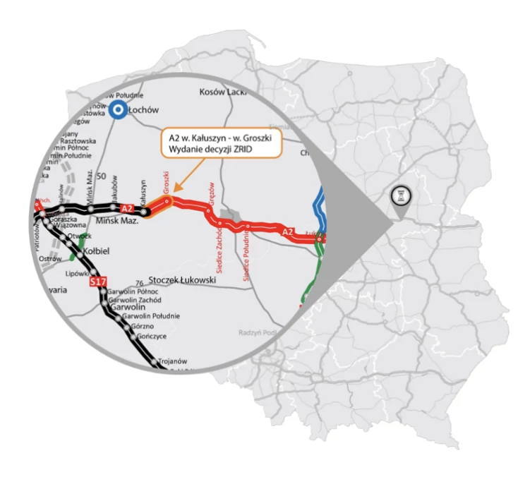 Mapa Polski autostrada A2