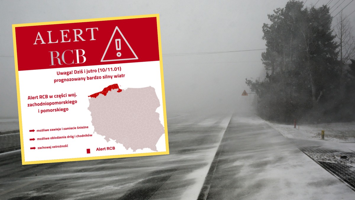 Alert RCB ostrzega przed silnym wiatrem i obfitymi opadami śniegu w Polsce [Źródło: Onet]