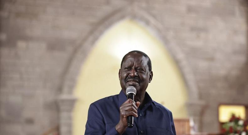 Raila Odinga, Kenya's Azimio La Umoja Party (One Kenya Coalition Party) presidential candidate, speaks during a church service at St Francis ACK Church in Karen, near Nairobi, on August 14, 2022. (Photo by PATRICK MEINHARDT/AFP via Getty Images)