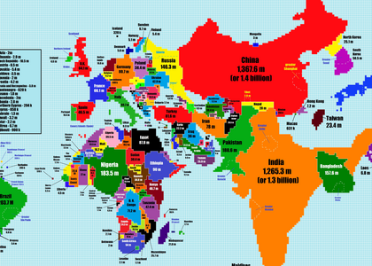 Mapa: powierzchnia państw według ich populacji - Świat - Newsweek.pl