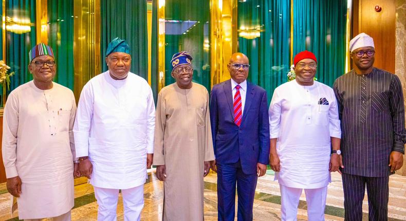 President Bola Tinubu (middle) meets PDP's G5 Governors [Punch News]