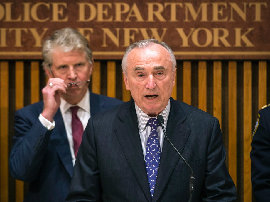 New York City Police Commissioner William Bratton speaks alongside Manhattan District Attorney Cyrus Vance during a news conference at police headquarters in New York on June 4, 2014.
