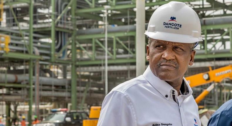 Aliko Dangote during a visit to the fertilizer plant under construction in Lagos State. Credit: ANDREW ESIEBO FOR BLOOMBERG BUSINESSWEEK