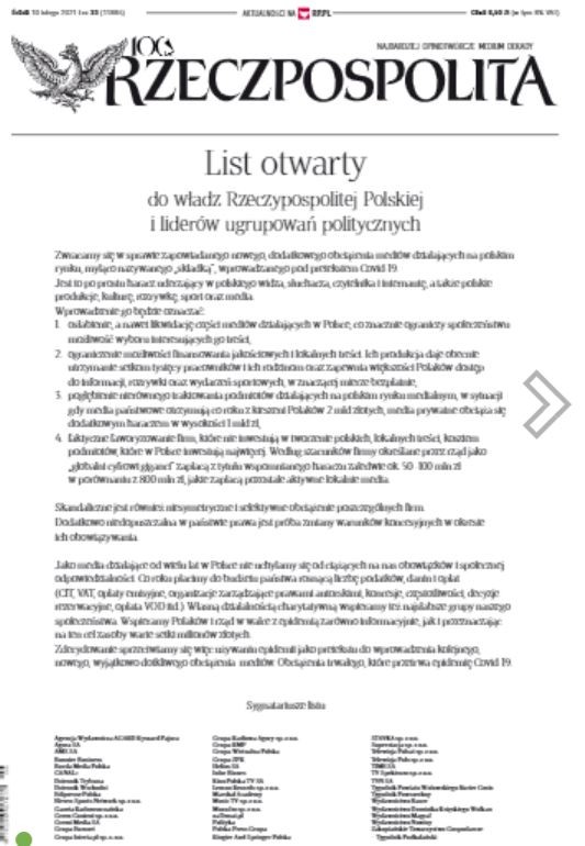 Okładka środowego wydania "Rzeczpospolitej"