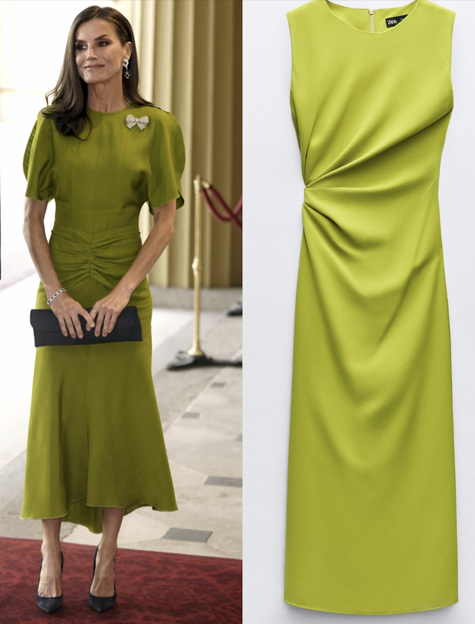 El característico vestido verde de Victoria Beckham, que también inspiró a Zara