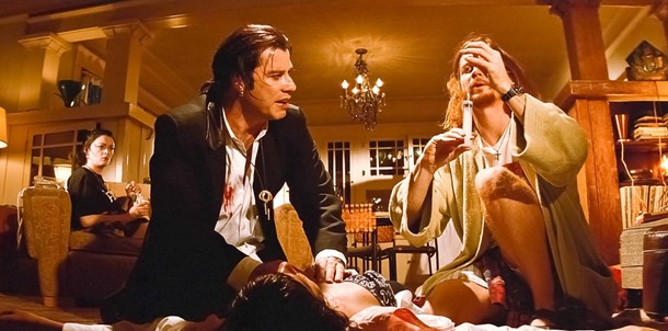 Uma Thurman, John Travolta i Eric Stoltz w „Pulp Fiction (1994)