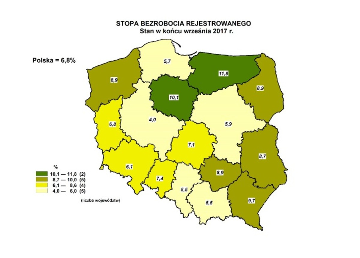 Bezrobocie w województwach GUS