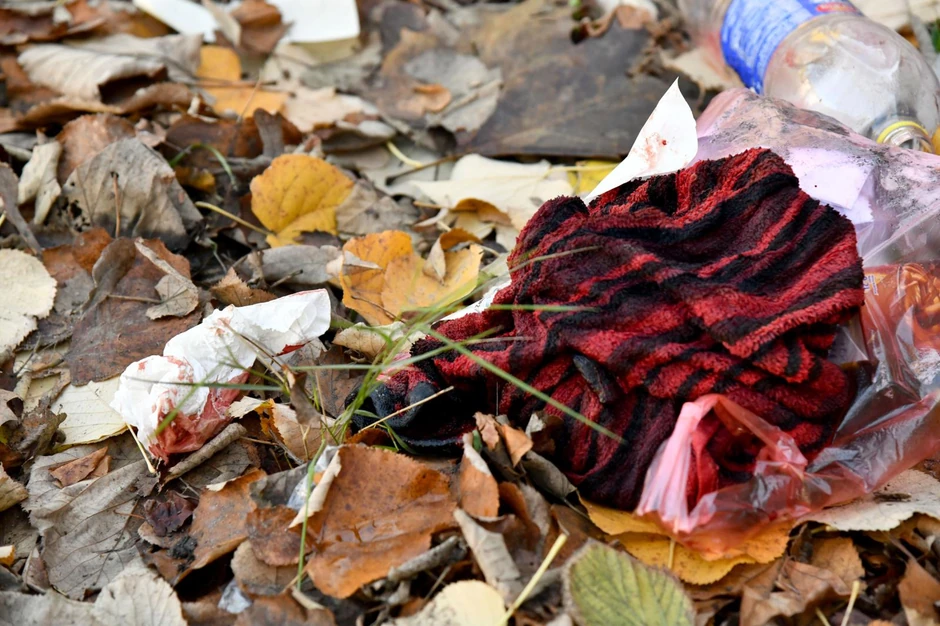 Na travnjaku ispred stana nalaze se krvavi peškiri